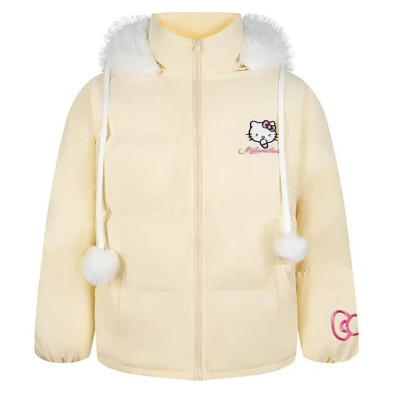 

Sanrio Hello Kitty хлопковая куртка с капюшоном и вышивкой Kawaii аниме модные повседневные зимние теплые спортивные костюмы с хлебом женский комплект из двух предметов