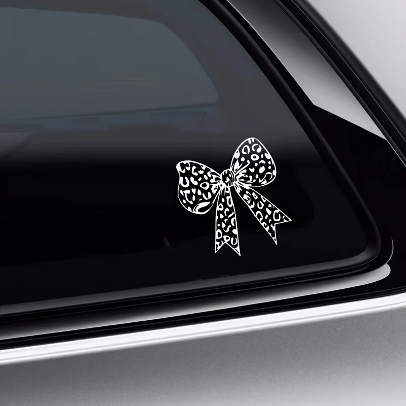 Cute Leopard Bow Sticker Waterproof Vinyl Decal for Car Window Helmet E Motorcycle Laptop Girl Gift Decoration