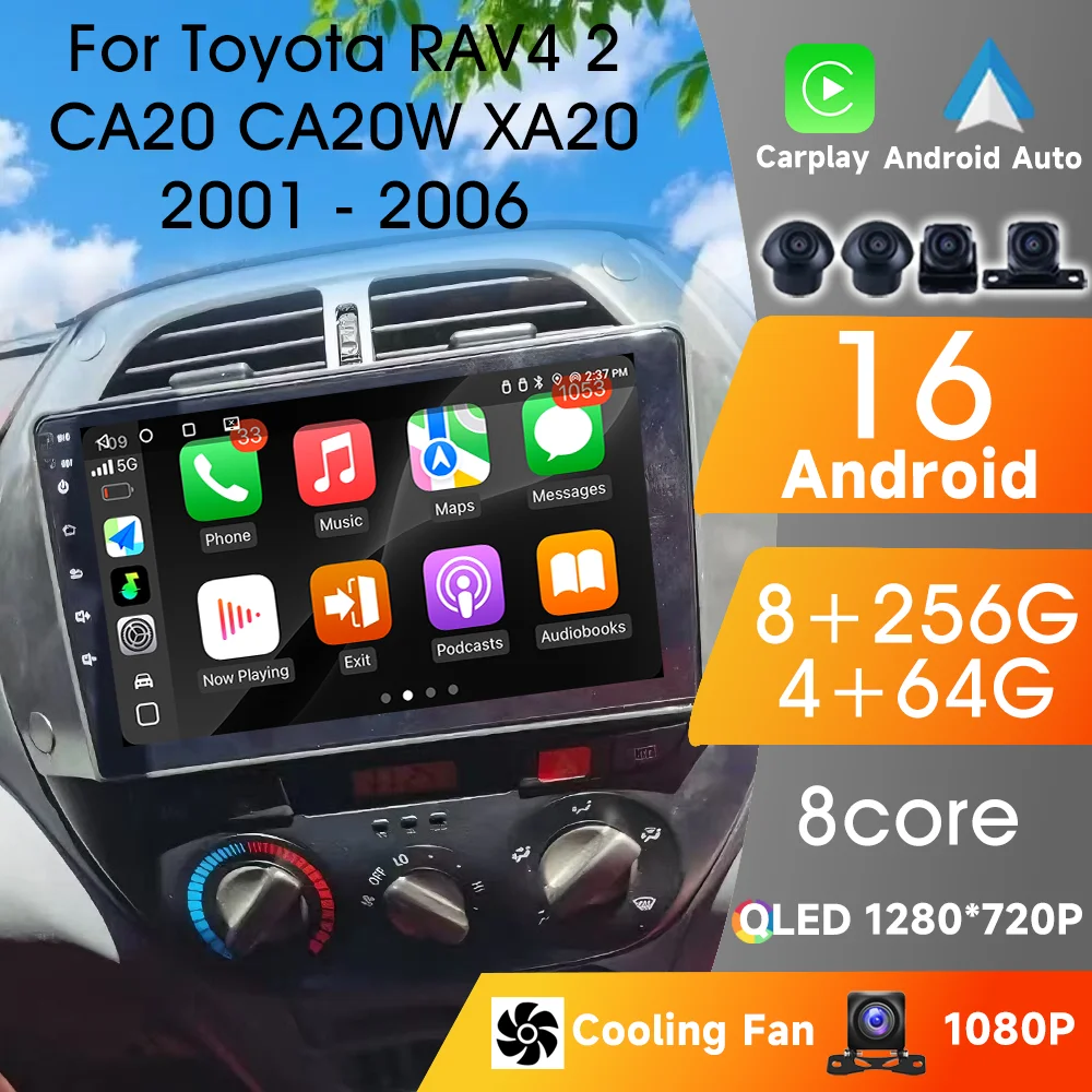 

For Toyota RAV4 2 CA20 CA20W XA20 2001-2006 HD Touch Screen Head Unit 9 Inch Carplay Auto Car Multimedia Player GPS FM BT Radios