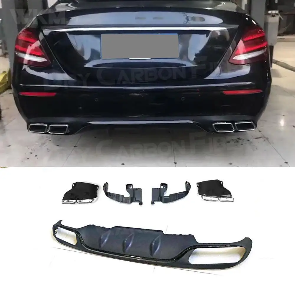 

for W213 Gloss Black Car Rear Bumper Lip Diffuser With Exhaust Tips for Benz E Class 2017-2019 Standard Change to E63 AMG Look