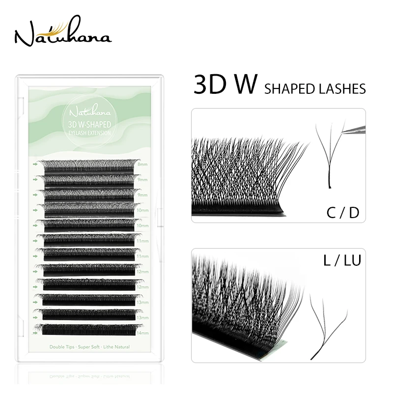 NATUHANA 3D W-شكل رمش تمديد C D L LU(M) حليقة الفردية المنك جلدة عالية الجودة 3D البرسيم W شكل حجم المشجعين