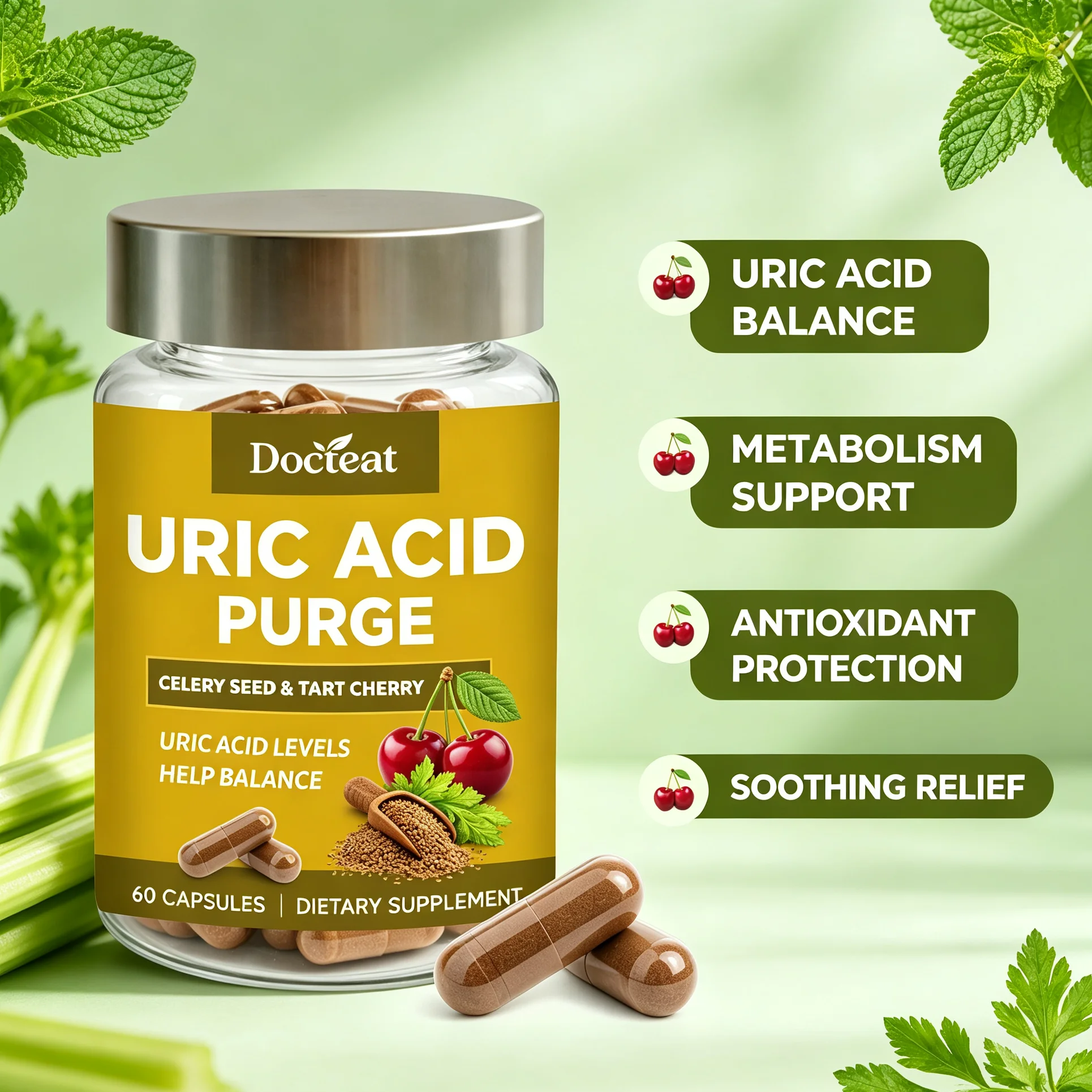 Uric Acid Flush Capsules, Uric Acid Balance Relief, Optimize Metabolism, Strong Antioxidant, Promote Joint & Kidney Health