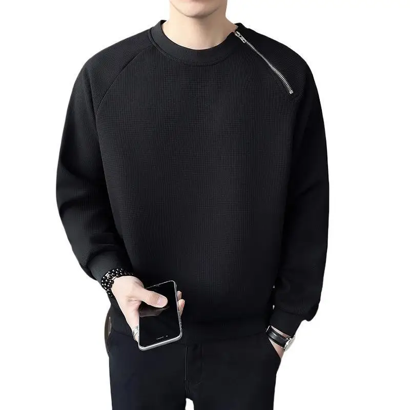 New American Diagonal Zipper Crew Neck Bottoming Shirt Pullover Early Autumn Sweater Jacket