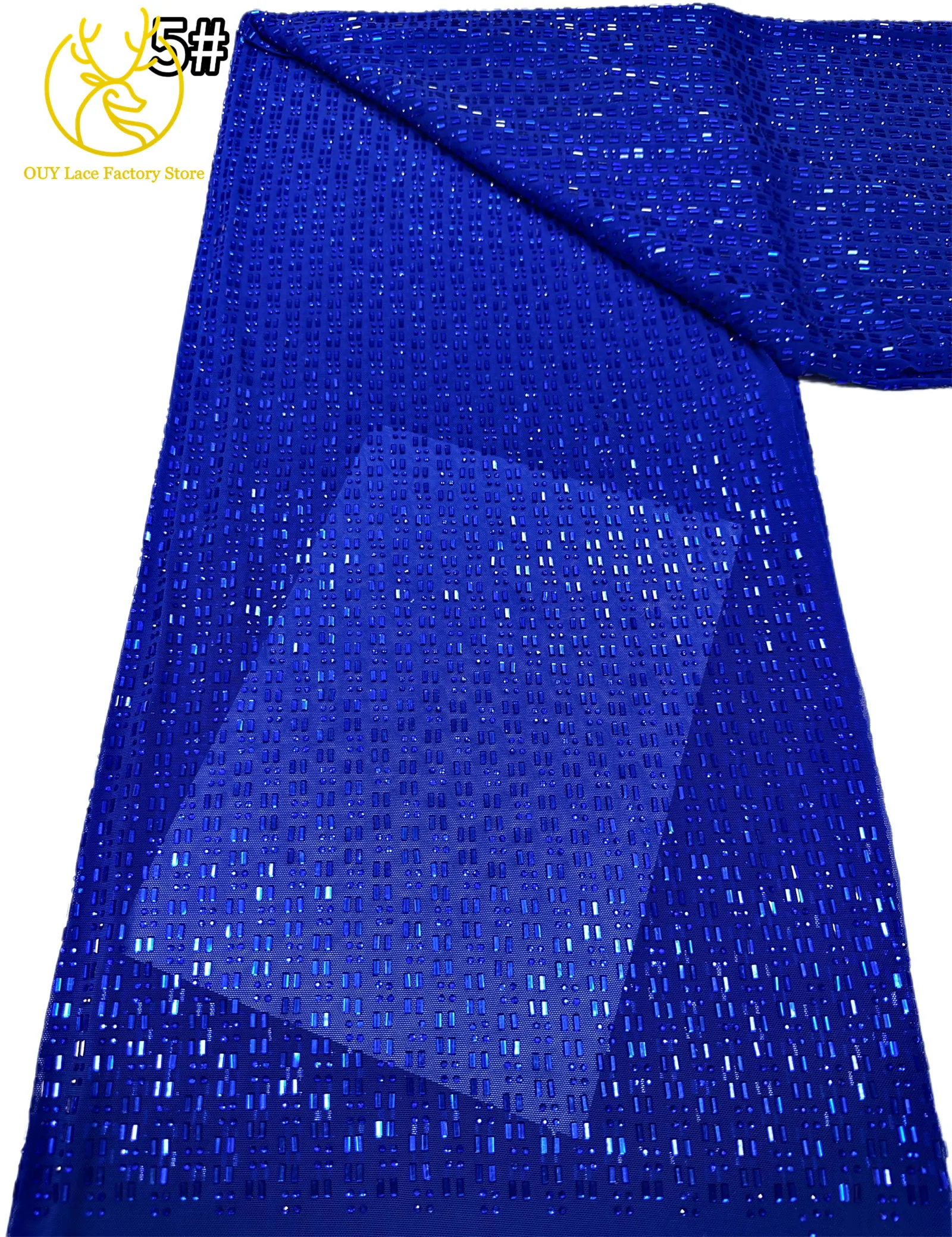 Königsblauer Österreichischer Glasdiamant-Stretch-Spitzenstoff Königlicher Luxus Französischer Tüll Afrikanischer Spitzenstoff für Brautkleider – Detail 13