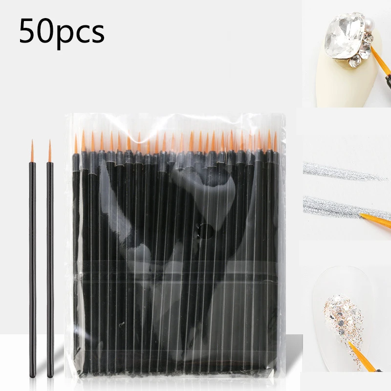 50pcs Disposable Nail Brush Nail Art Liner Brushes Gel Nail Brush Gel Nail Polish Painting Brush Drawing Nail Art Brush Pen