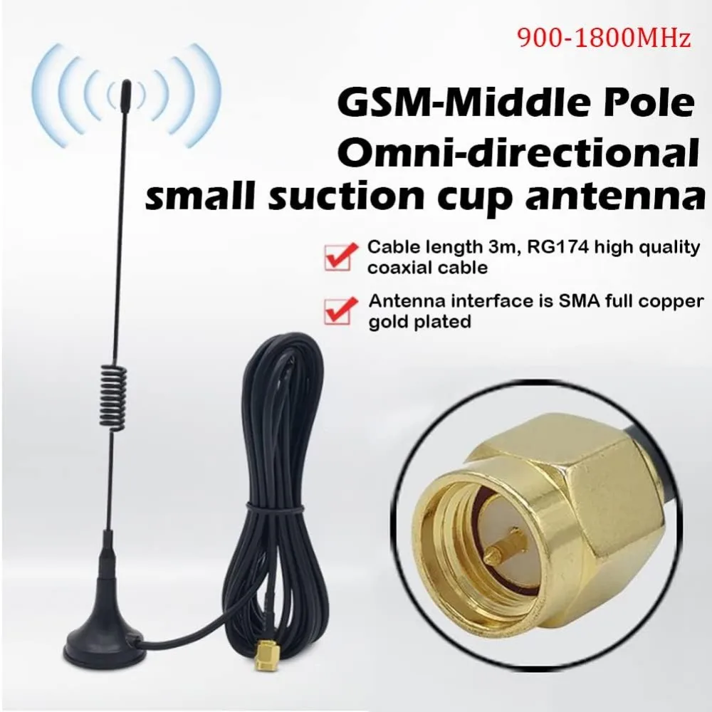 GSM Antenna 900-1800MHz Dual Band Mobile Signal Booster Outdoor Suction Cup Antennas 3M SMA Connector Male for Car Truck Boat