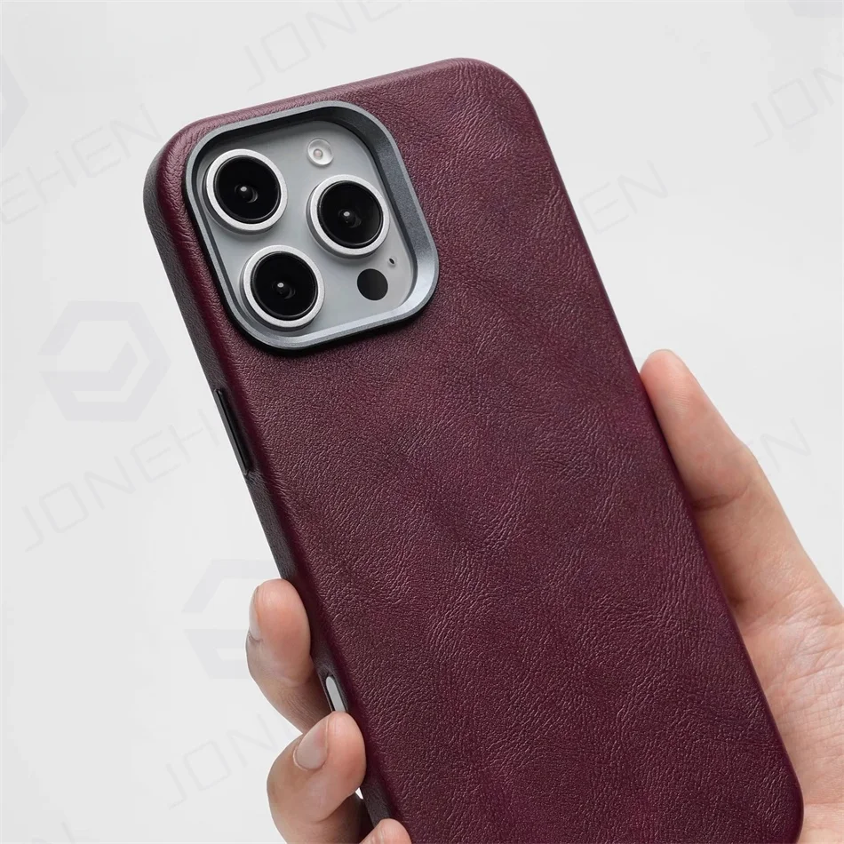 High-end Retro Oil Wax Pattern Magnetic For Magsafe Leather Case For iPhone Air 15 14 Plus 13 16 17 Pro Max Camera Button Cover
