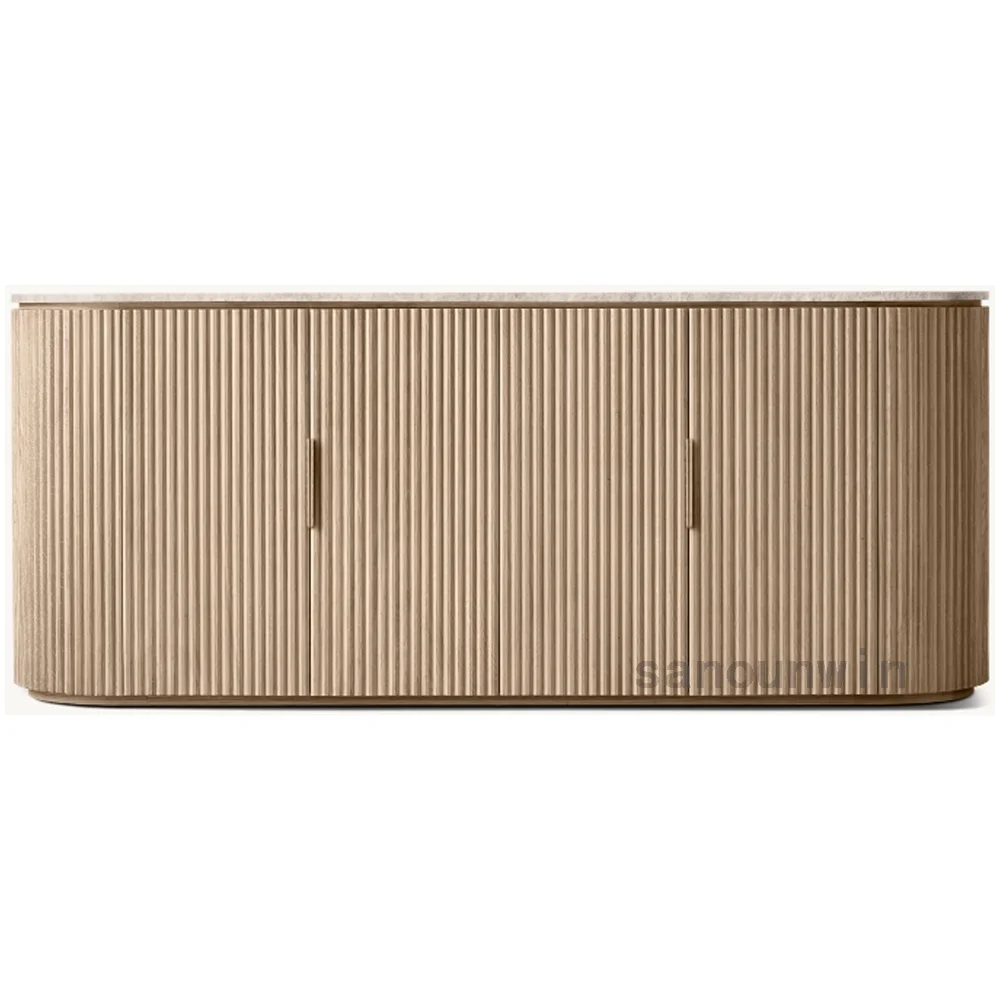 Contemporary design sideboard with marble finish and wooden base