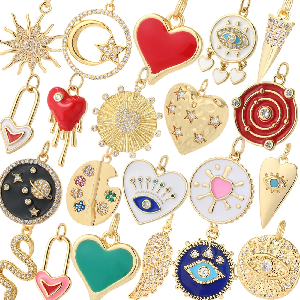 Cute Heart Sun Charms for Jewelry Making Supplies Boho Evil Blue Eye Pendant Diy Earring Necklace Gold Color Dijes Summer