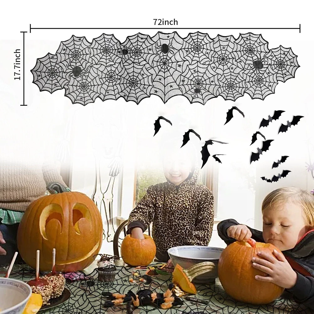 Decor Tafelkleed Opvouwbaar Halloween Anti-kreuk Decondecoraties Polyester Naadloos Spinnenweb Kant Wasbaar