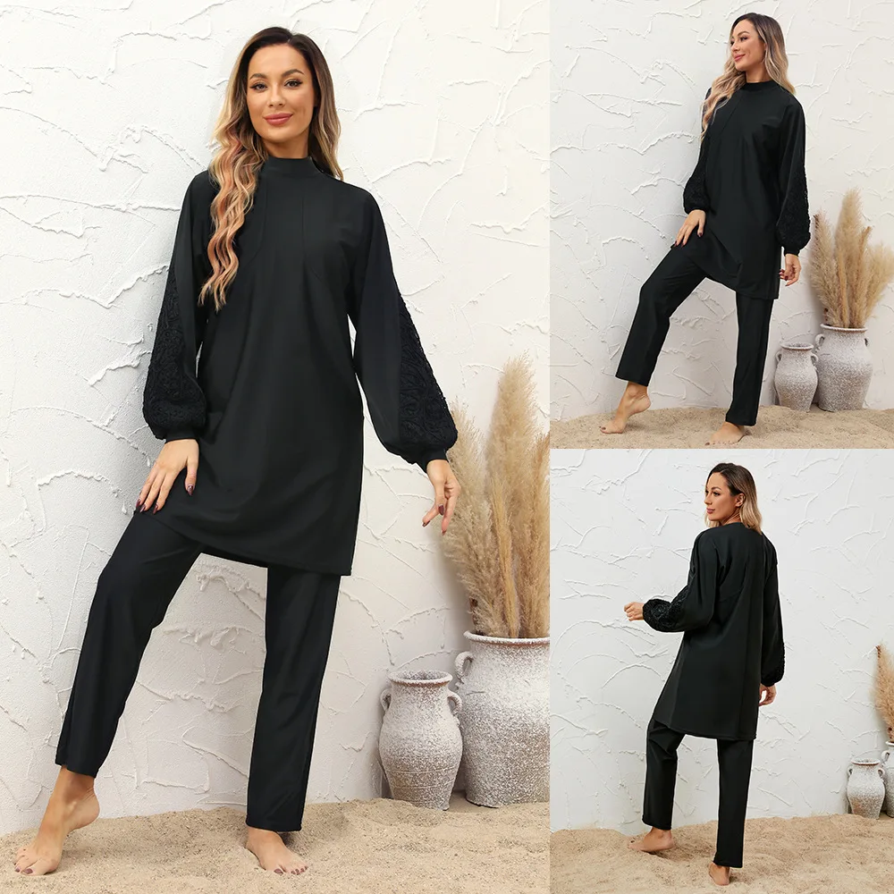 

Islamic Women Muslim Swimwear Long Dress and Pants Burkini Swimsuit Modest Swim Surf Wear Sport Full Suit Swimming 3 Piece Sets