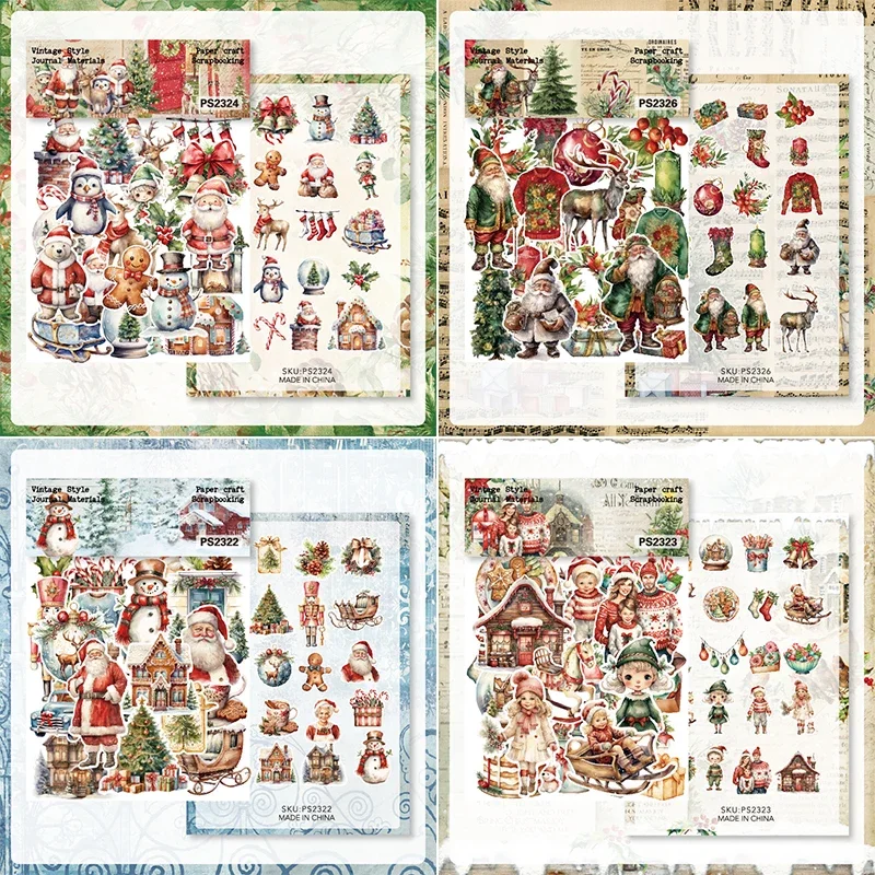 40pcs Vintage Christmas Day Stickers Die Cuts Sticker Collection Kit for DIY Scrapbooking Planner/Card Making/Journaling Project