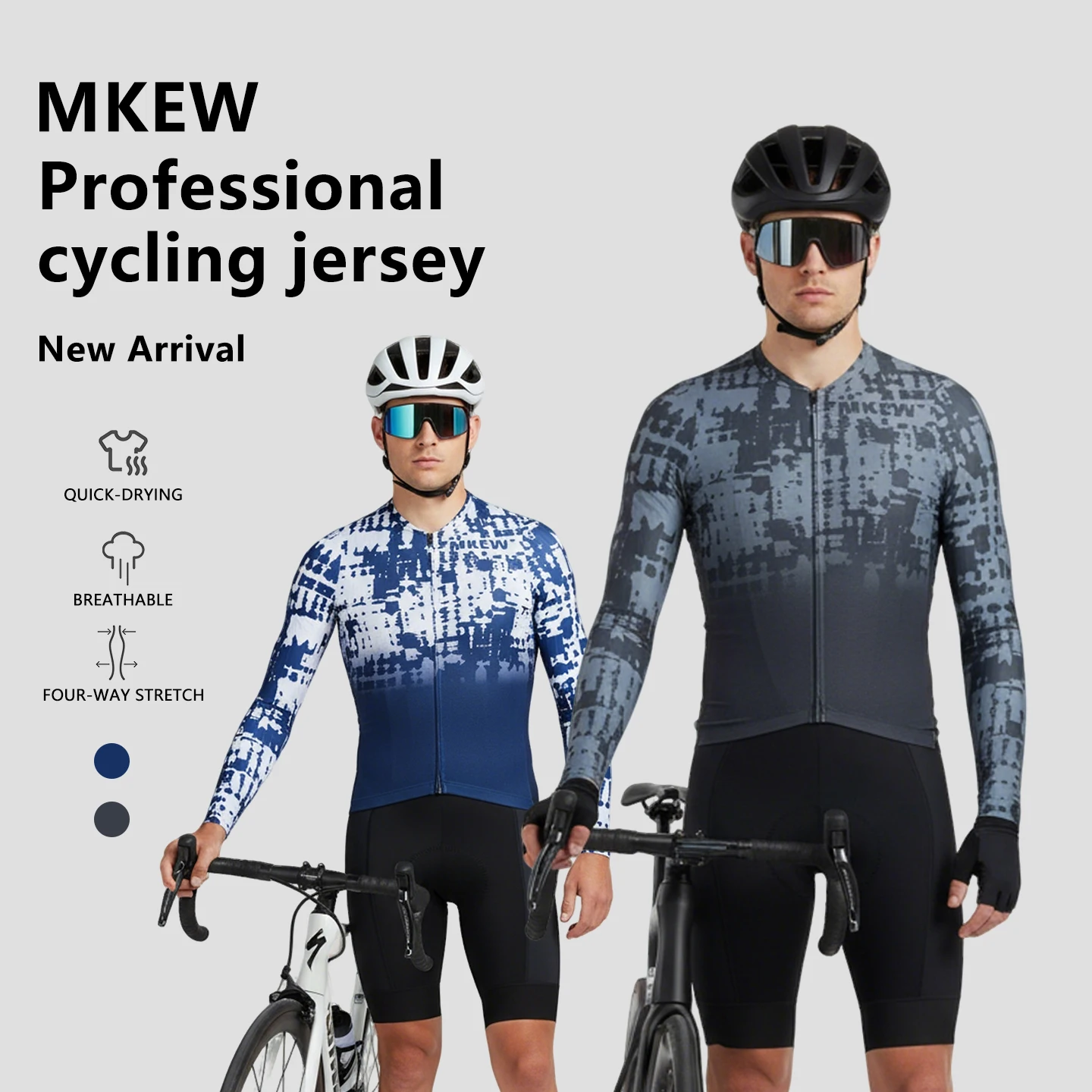 

MKEW Men's Summer Quick Dry Breathable Long Sleeve Cycling Suit Lightweight Comfortable Road Cycling Equipment