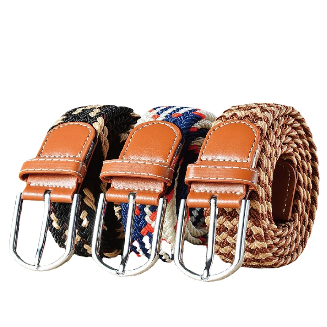 Women Casual Knitted Pin Buckle Without Holes Men Belt Woven Canvas Elastic Expandable Braided Stretch Belts for Female Jeans