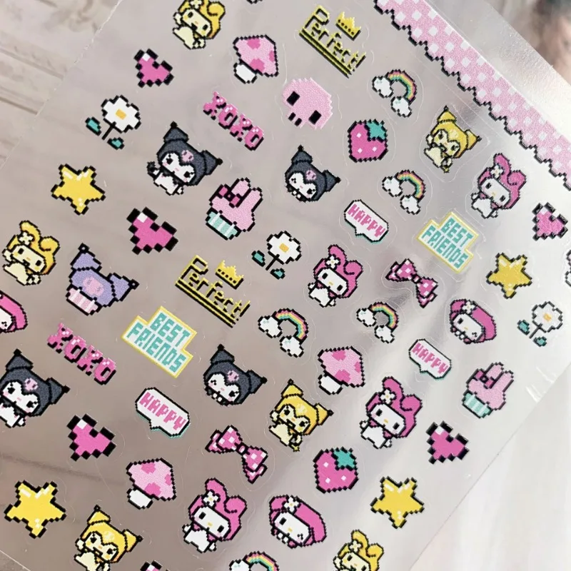 Cartoon Sanrio Nail Sticker Pixel Melody Mosaic Kuromi Anime Stickers Nail Art Decoration DIY Press On Nails