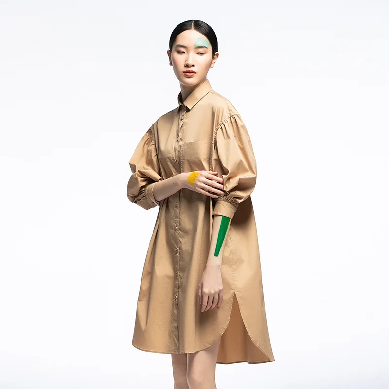 

Летнее повседневное платье для женщин: свободное, с рукавами-фонариками, на шнуровке, с драпировкой, длиной до колена, асимметричным подолом, из смесового хлопка