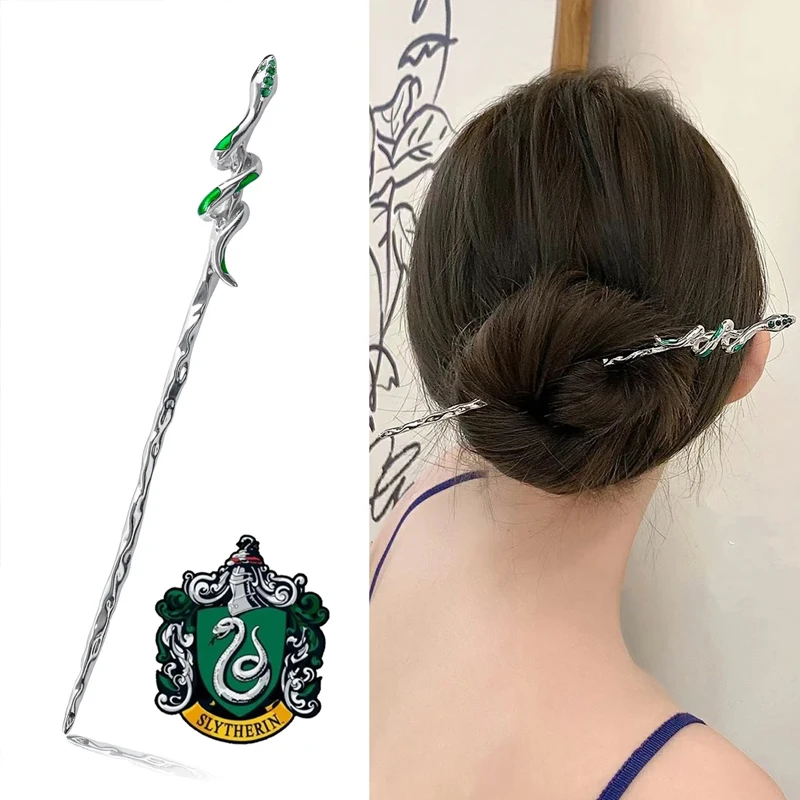 Harry Potter Fashion Hairpin Hogwarts Movie Slytherin Green Snake Metal Hair Accessories for Women Halloween Costume Props