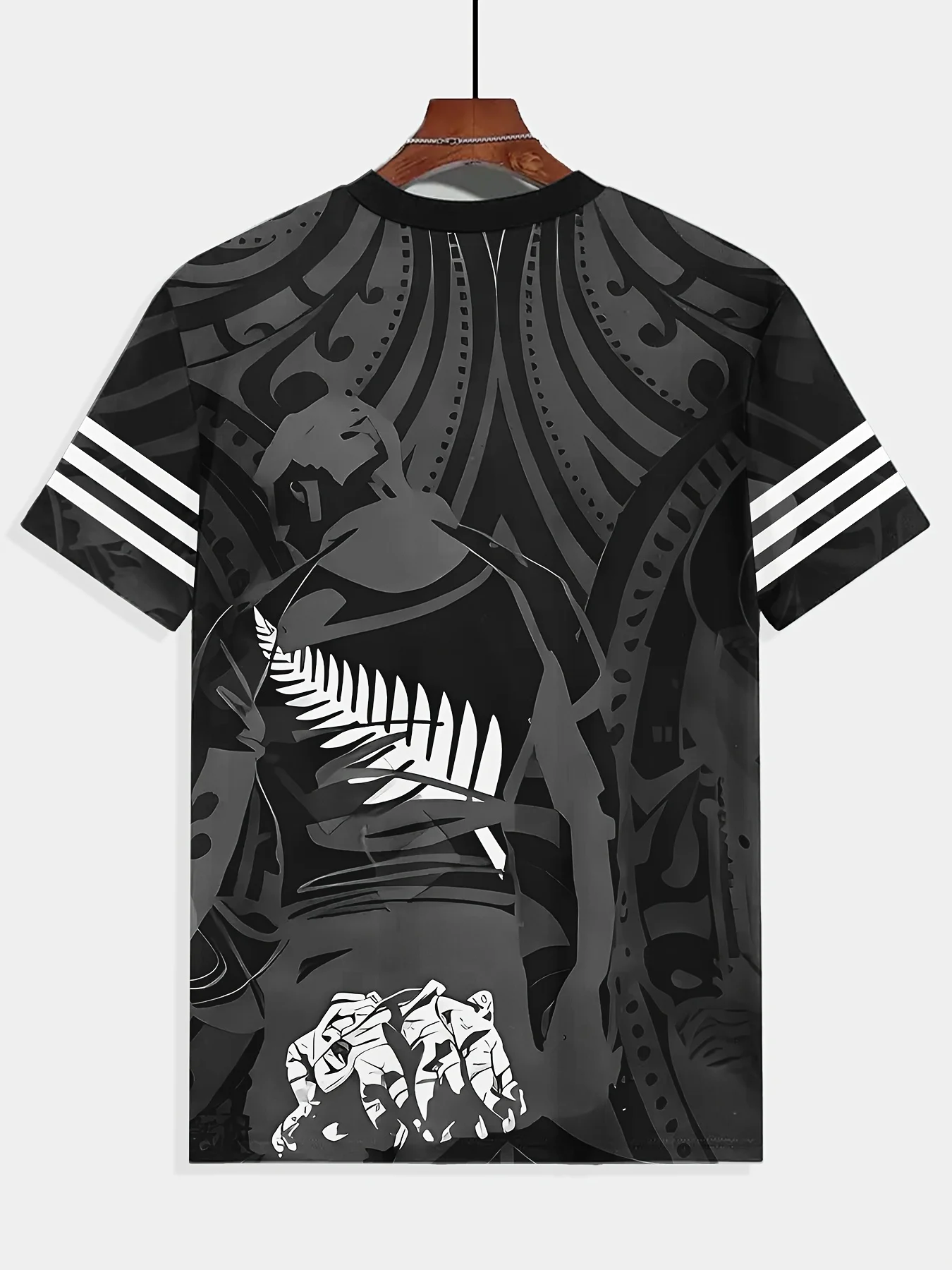Men's New Zealand Maori Tribal T-Shirt Silver Fern Rugby Graphic Crew Neck Short Sleeve Patriotic Top view 3