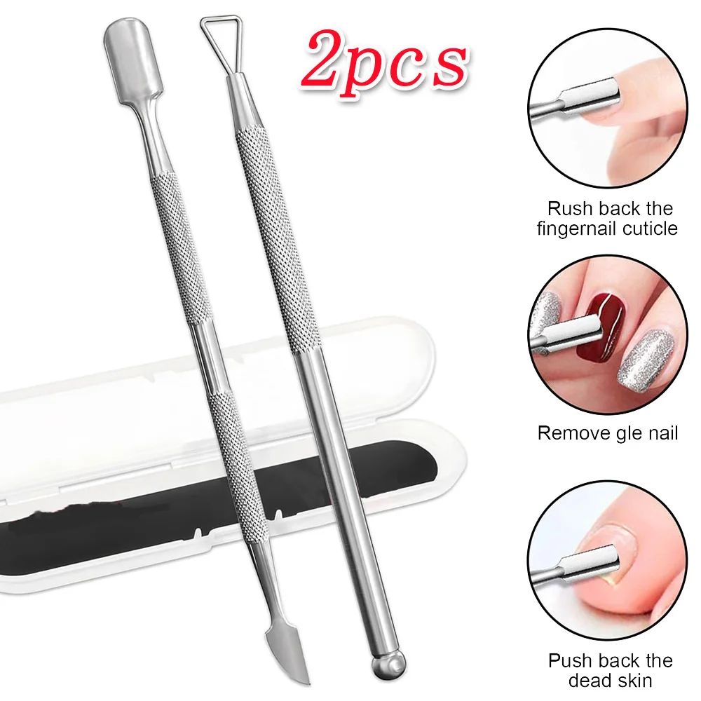 1/2PCS Professional Cuticle Pusher & Cutter Triangle Cuticle Nail Pusher Peeler Scraper Stainless Cuticle Remover Manicure Tools