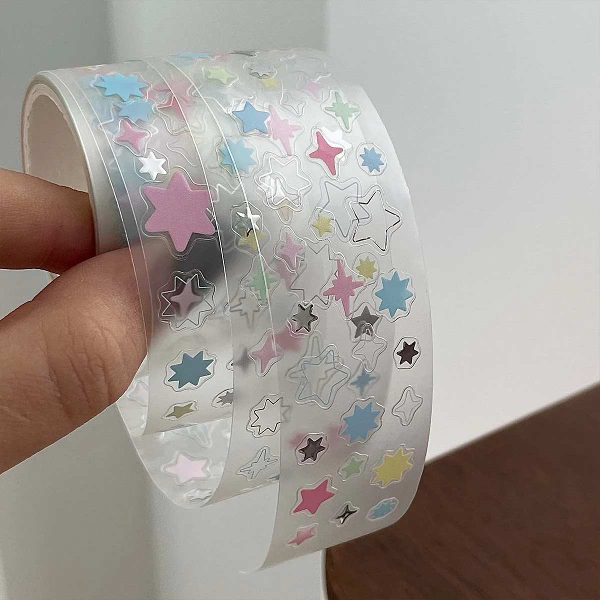 PET Silver Pressed Clover Star Flower Card Sticker Korean Deco Sticker Scrapbooking Stickers Transparent DIY Crafts Album