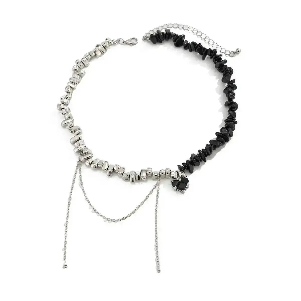 

Women's Fashion Heart Pendant Necklace Irregular CCB Black Stone Bead Acrylic Crystal Creative Exquisite Jewelry Gift