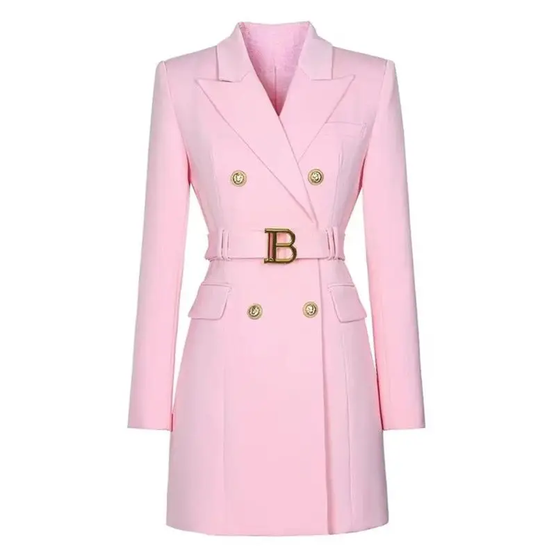 2025 New Spring Women Design Sense Long Sleeve Belted  Suit Dress Office Lady Elegant Long Coat High-end Temperament Short Dress
