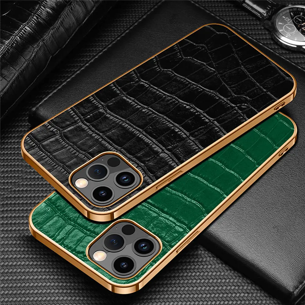 حافظة سحلية من جلد البقر الأصلي لهاتف آيفون 13 14 15 برو ماكس