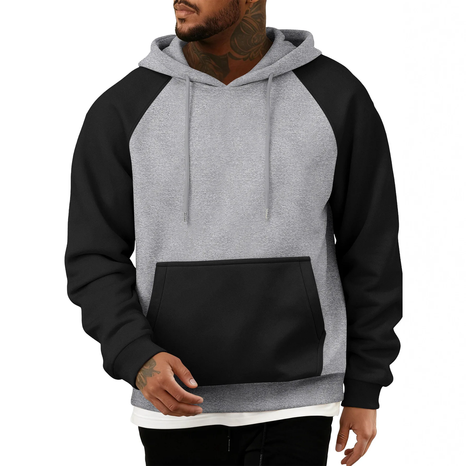 Neuer europäischer Herren-Hoodie mit Farbblöcken für Herbst und Winter, Fleece-Pullover, Sport-Hoodie, Freizeit-Oberteil