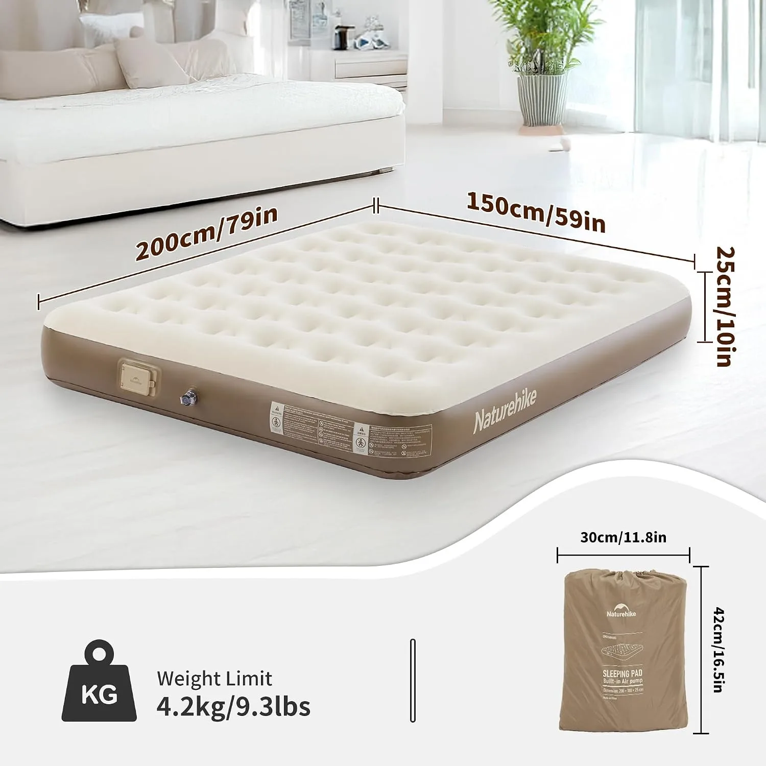 Naturehike Queen Twin King Air Mattress with Built-in Pump Home Air Bed Sleeping Pad 1/2/3 Person Camping Folding Inflatable Mat - view 6