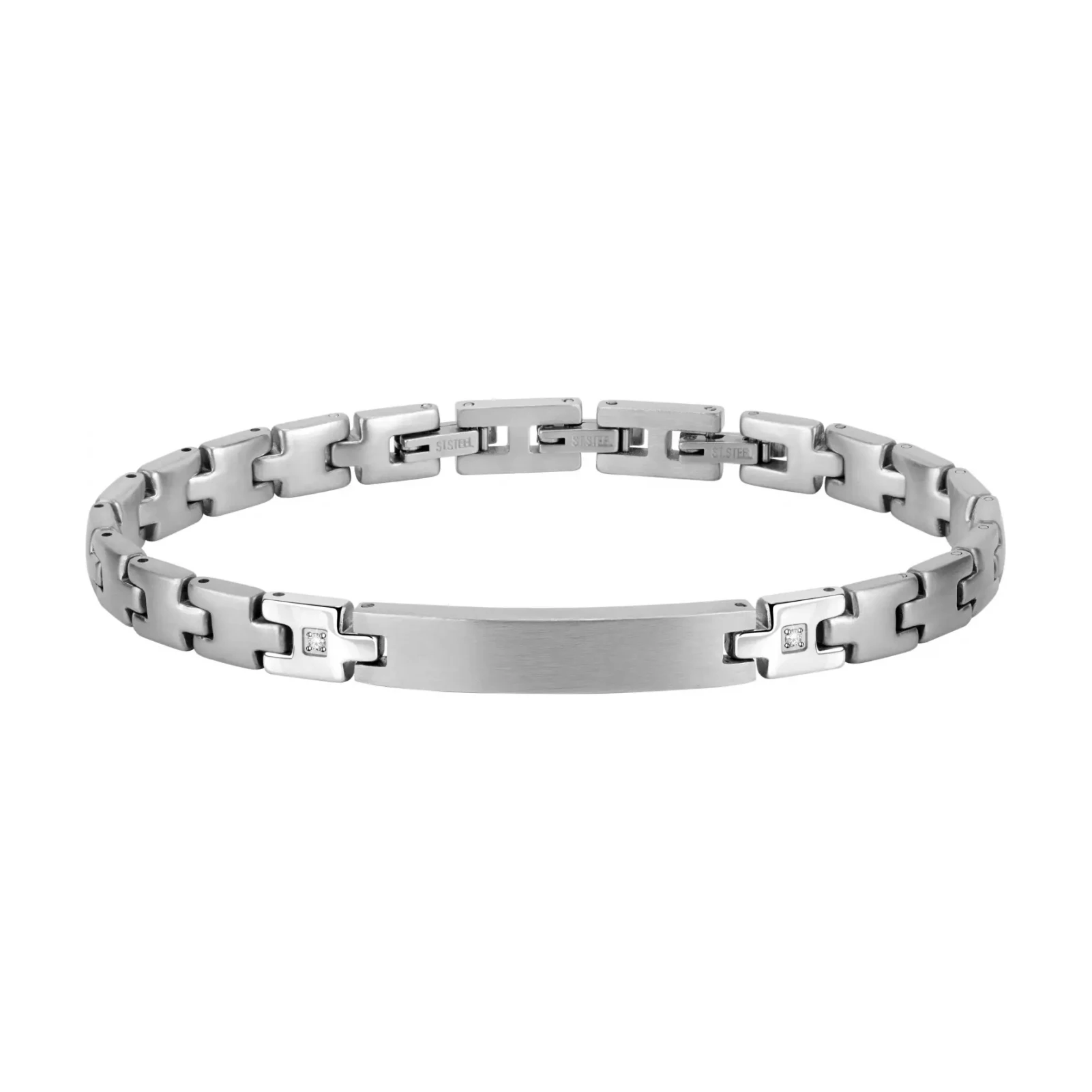 Runda Stainless Steel Wrist Bands with Embed Zircon Adjustable Link Chain Men's Bracelet