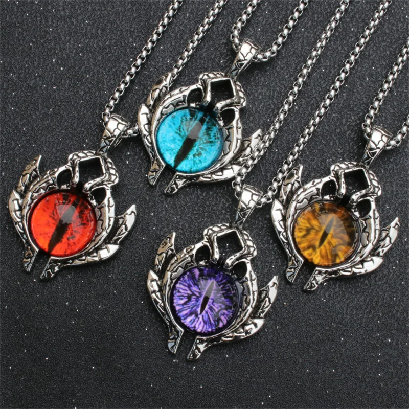 Vintage Gothic Demon Eye Pendant Necklace For Men Women Party Hip Hop Jewelry