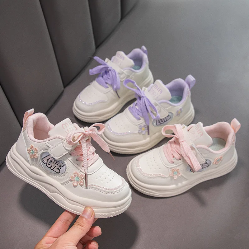 

Kids'Casual Shoes Sneakers PU Leather Printed Spring Shoes For Girls Thick Bottom Cartoon Anti-slip Pink Purple Shoes Size 26-37