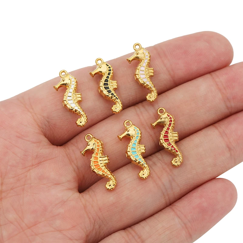 3pcs/lot Stainless Steel Enamel Ocean Series Seahorse Charm Pendants for Necklace Bracelet Earrings Diy Jewelry Supplies image 6