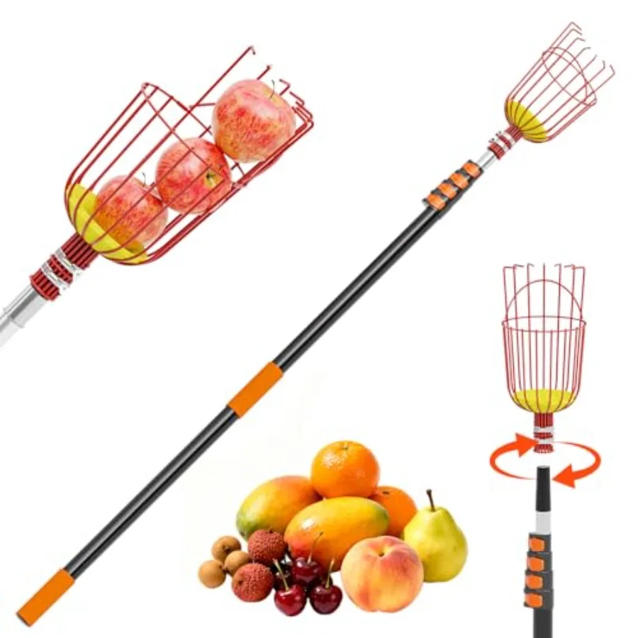 

Fruit Picker 5-20FT Adjustable Telescoping Pole with Basket Aluminum Apple Picker Tool Lightweight for Harvesting Orange Mango