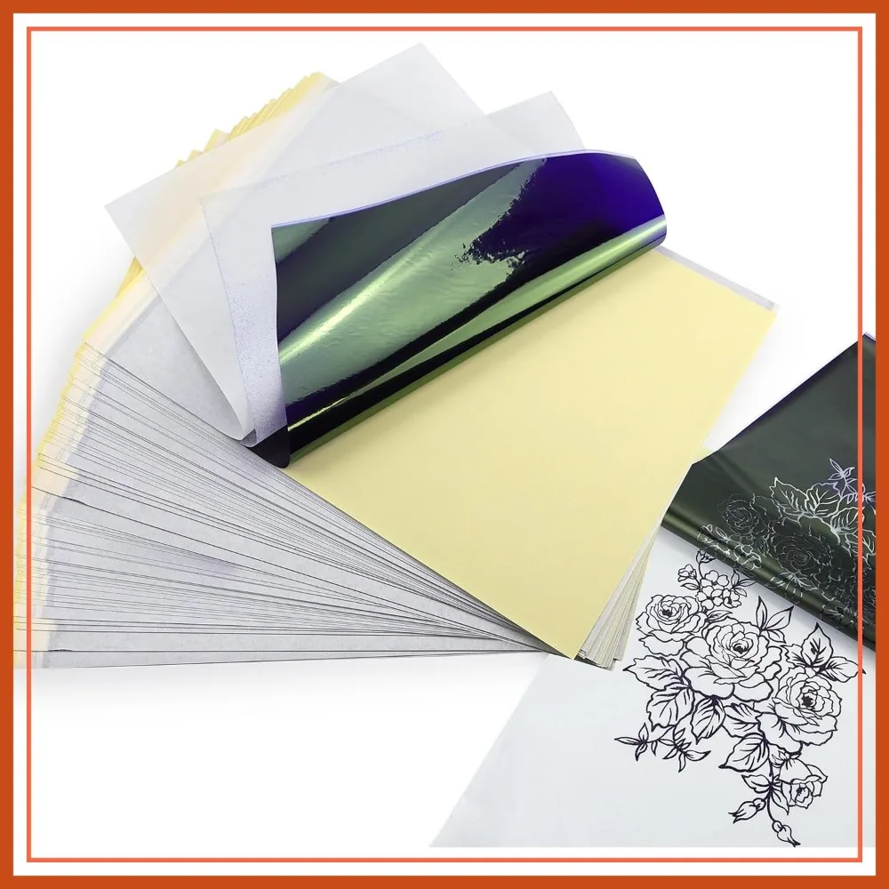 

100 Sheets Tattoo Transfer Paper A4 Size – 4 Layers Thermal Stencil Paper for Professional & Beginners, Compatible with Thermal Copiers or Hand-Drawn Tracing