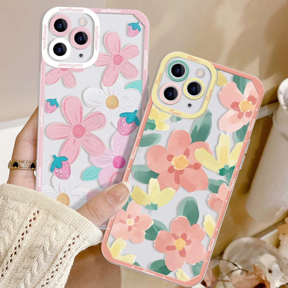 Flower Phone Case For iPhone 11 Case iPhone 13 12 14 15 Pro Max 12 13 Mini XR XS X 7 8 15 Plus SE 2020 Soft Silicone Back Cover