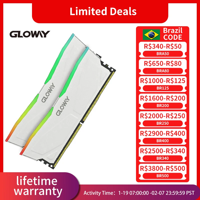 Gloway Memoria RAM DDR4 3200 MHz RGB (8 GB x 2) 3600 MHz (16 GB x 2) 32 GB für die lebenslange Desktop-Garantie