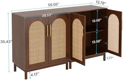 Set of 2 Rattan Sideboard Buffet Cabinet with Storage, 59 Inch Accent Cabinet for Dining Room, Living Room, Kitchen