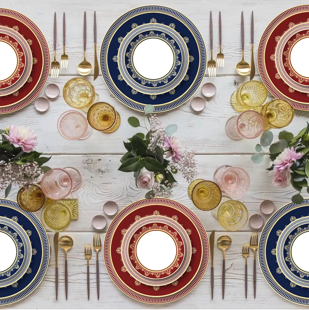 European Geometric Pattern Ceramic Dinner Plate Restaurant Hotel Tableware Bone China Dishes Steak Pasta Plate Kitchen Utensils