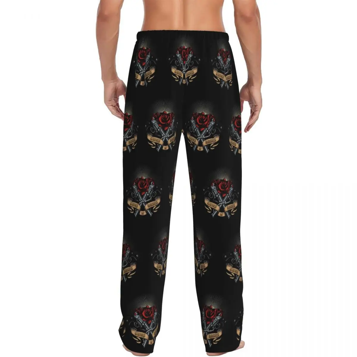 Custom Printed Men Guns N Roses Pajama Pants Heavy Metal Sleepwear Sleep Lounge Bottoms with Pockets view 3