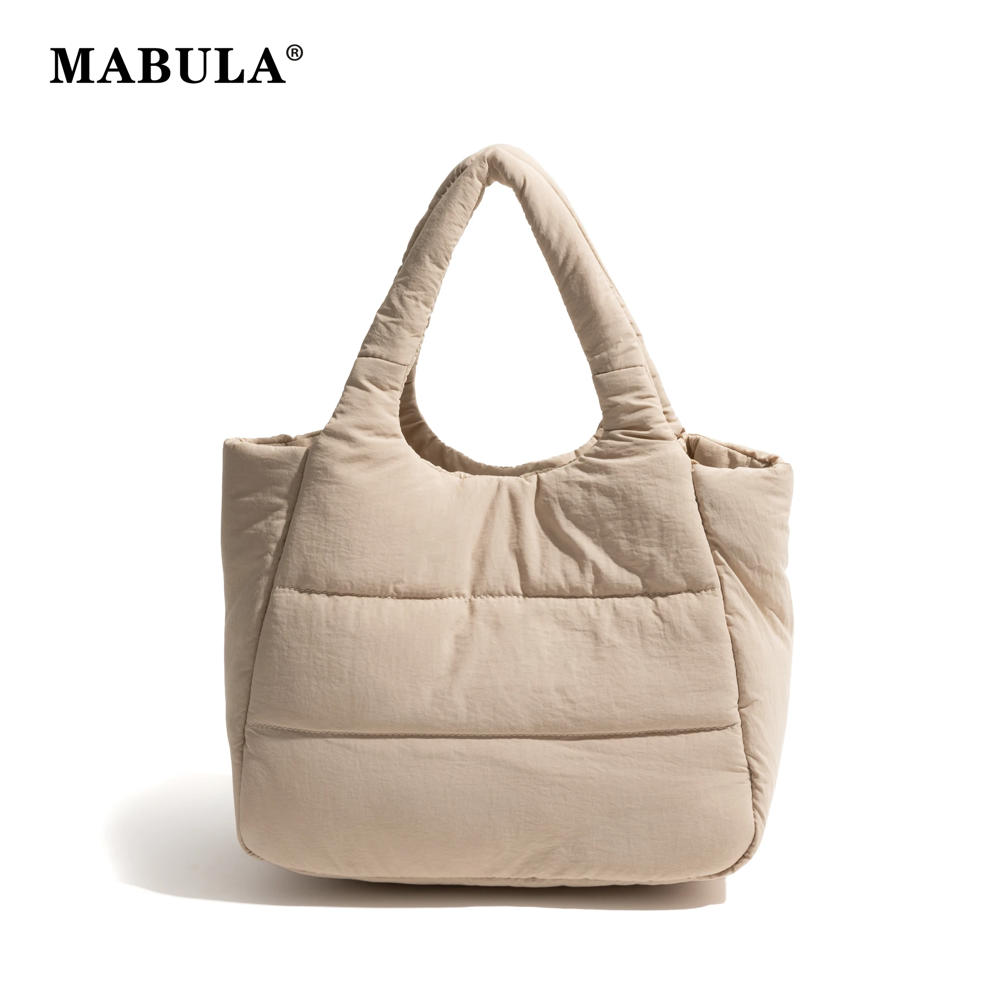 

MABULA Padded Down Quilted Striped Tote Handbag Women's Simple Casual Shoulder Phone Purse Removable Strap Fashion Crossbody Bag