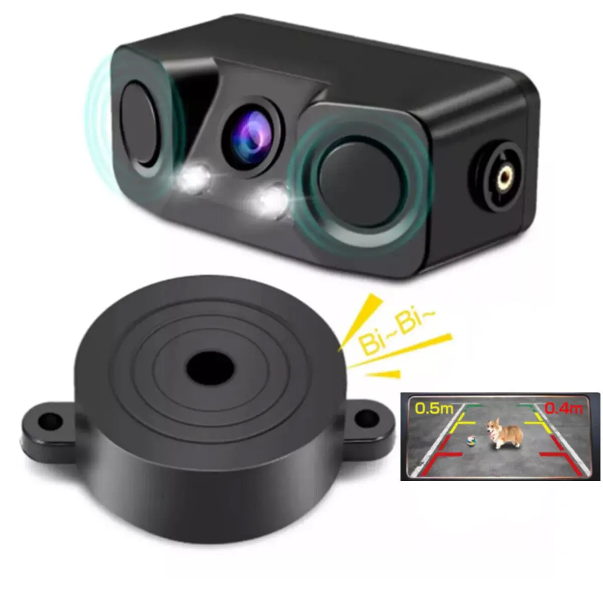 

3 In 1 Car Reverse Backup Radar Rear View Camera W/ 2pcs Parking Radar Sensor