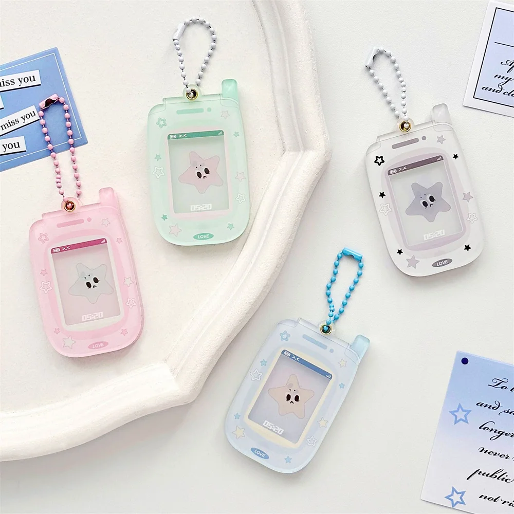 Kawaii Ins Star Acrylic Mobile Phone Shape 1 inch Photocard Holder Card Wallet Idol Photo Holder Bag Pendant School Stationery