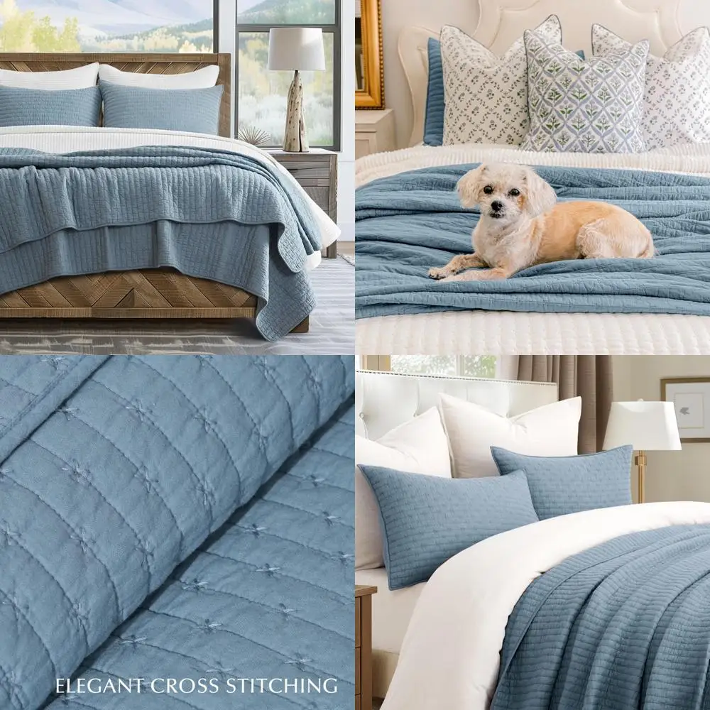 

Evergrace Kinsey Walsh Cross-Stitch Cotton Queen Quilt Set, Pre-Washed 3-Piece Oversized Light Bedspread