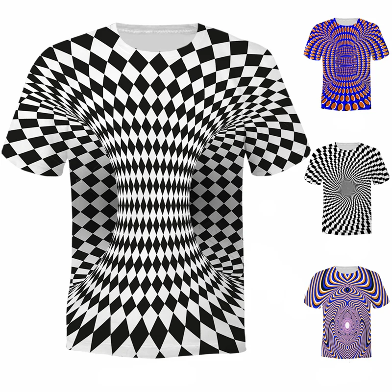 Visual Illusion Vertigo T Shirt Men Women 3D Print Funny T Shirts Casual Streetwear Tops