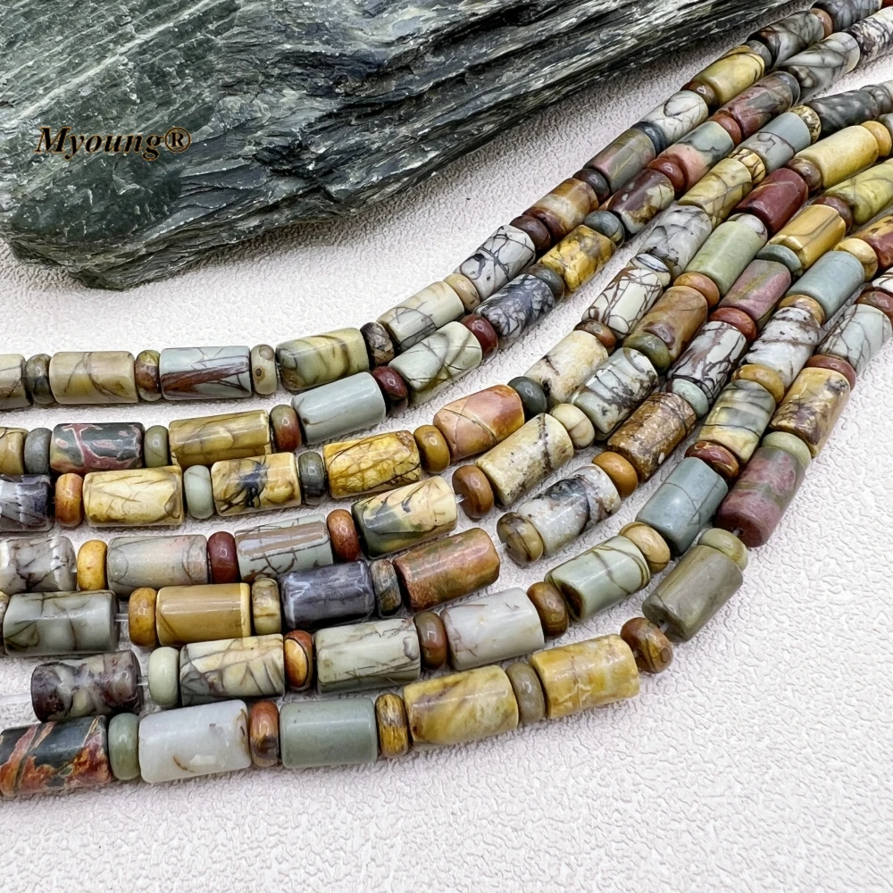 2Strands/Lot 6x10MM Natural Stone Picasso Jaspers Tube Beads MY230786