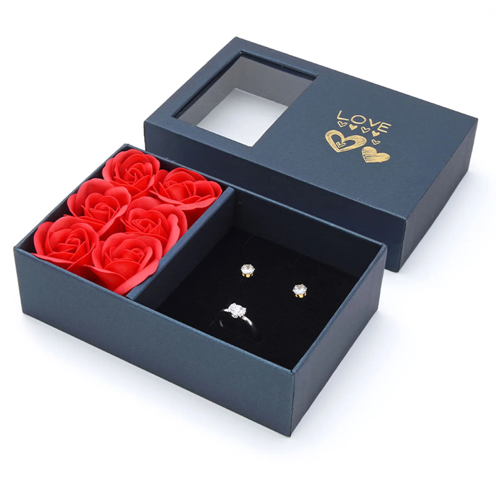 Valentine's Day Gifts Unfade Flower Eternal Rose Jewelry Box 100 Languages I Love You Ring Wedding Gift for Mom Girlfriend Women