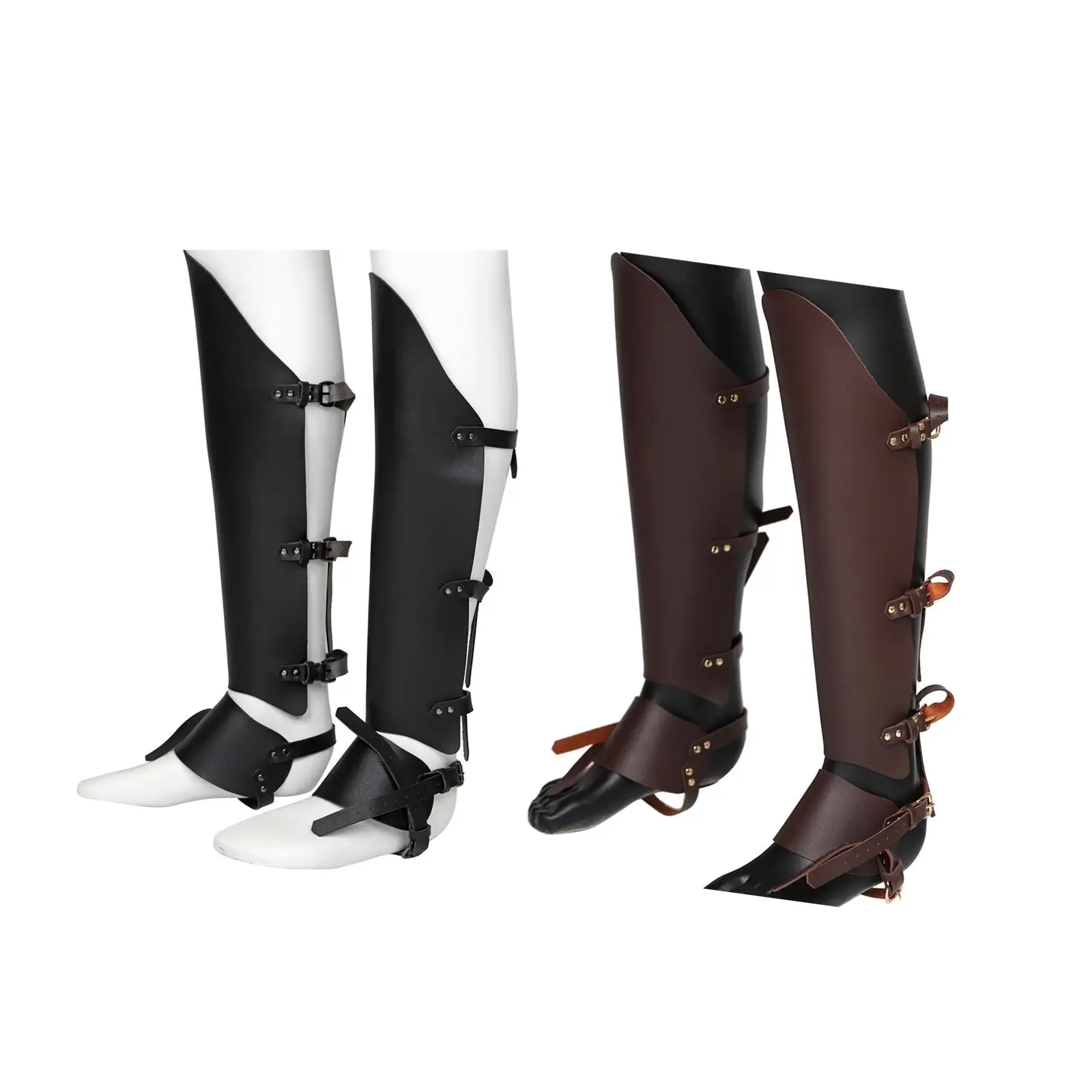 Couvre-bottes en cuir PU pour costume de cosplay, Greaves médiévales, chaussures confortables, guêtres viking 7.5 ate