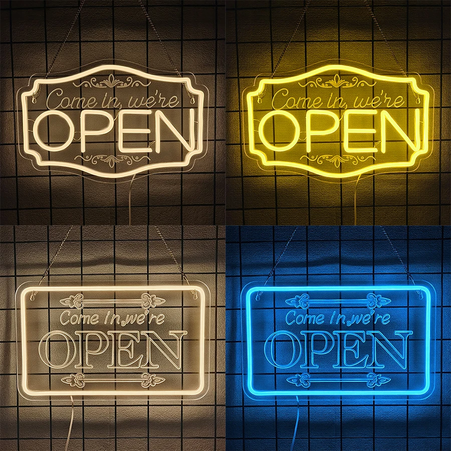 Come In We Are Open Led Neon Sign, 3D Carved Letter Icon Business Wall Lamp, Suitable For Bar, Hotel, Cafe, Shop And Club Decor.
