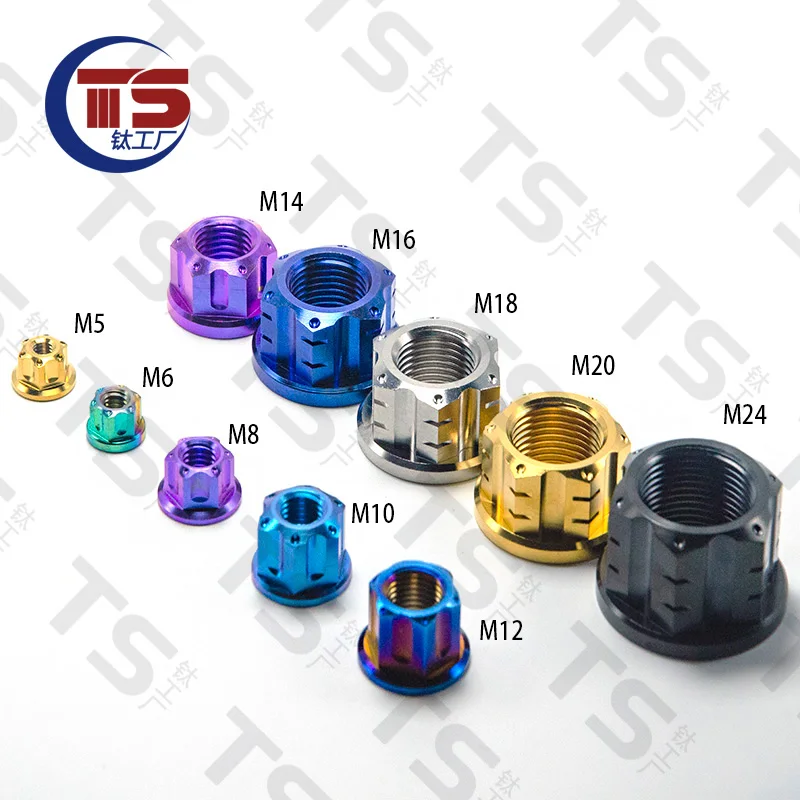 TS 2pcsM5 M6 M8 M10 M12 M14 M16 M18 M20Titanium Nuts Torx Flange Nut Hexagon for Bike Motorcycle Titanim Fastener Pitch 1.25/1.5